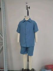 Boys 2pcs Short Sleeve Button Down Shirt & Shorts Set