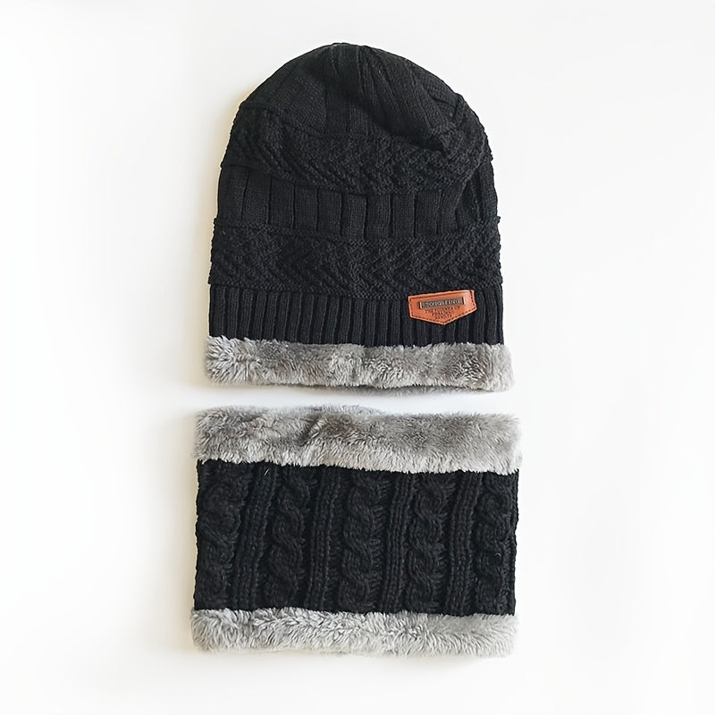 Knitted Woolen Beanie Plus Fleece Thickened Hat Scarf