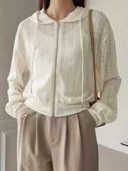Drawstring Zipper Ripped Hoodie Long Sleeve Outwear