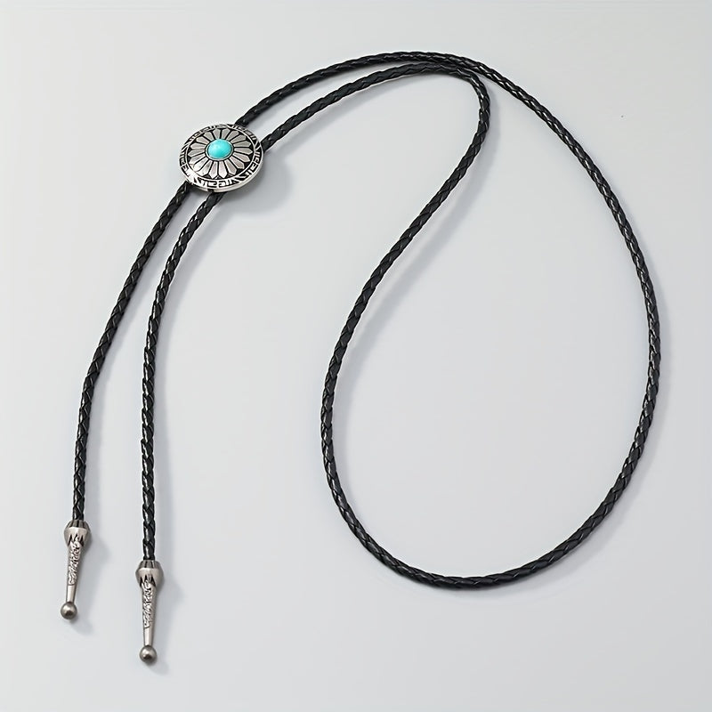 Leather Braided Necklace Vintage Cowboy Collar With Bow Tie For Men