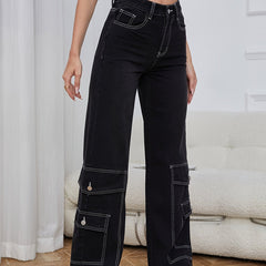 High Waist Flap Pockets Cargo Pants Loose Fit
