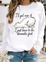 Letter & Polar Bear Print Loose Sweatshirt Women's Clothing
