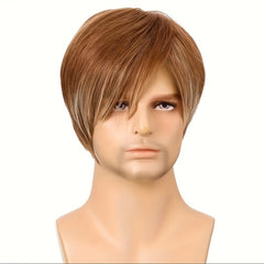 Men's Short Straight Golden Brown Highlight Wig