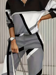 Women's Plus Geometric Print Hoodie Pullover & Pants Set