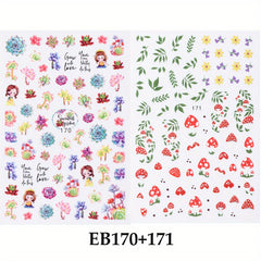 Green Succulent Plants 3D Nail Sticker Cactus Mushroom Summer Decals