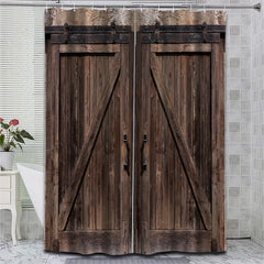 Wooden Door Shower Curtain Waterproof Fabric Bath Curtain Bathroom Decor