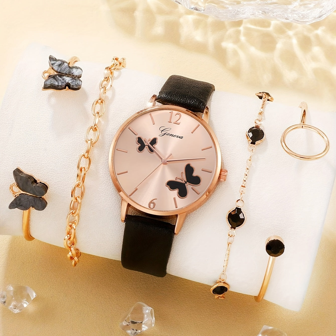 Butterfly Watch with Rhinestones & Starry Sky Dial - Set of 5