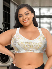 Plus Snakeskin Print Strappy Sports Bra