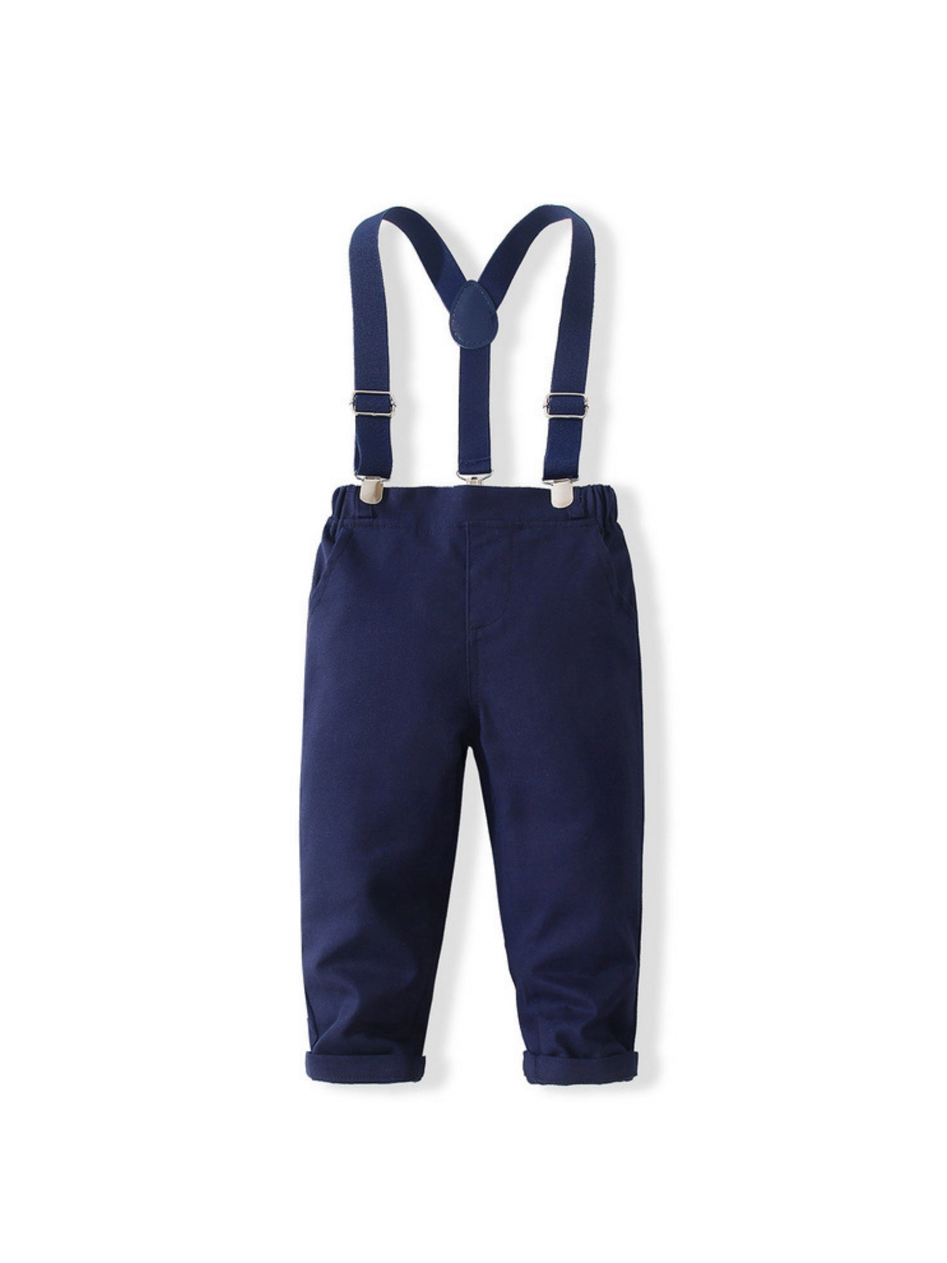 Boys Gentleman Outfits Long Sleeve Slim Fit Bowtie Shirt&Suspender Pants