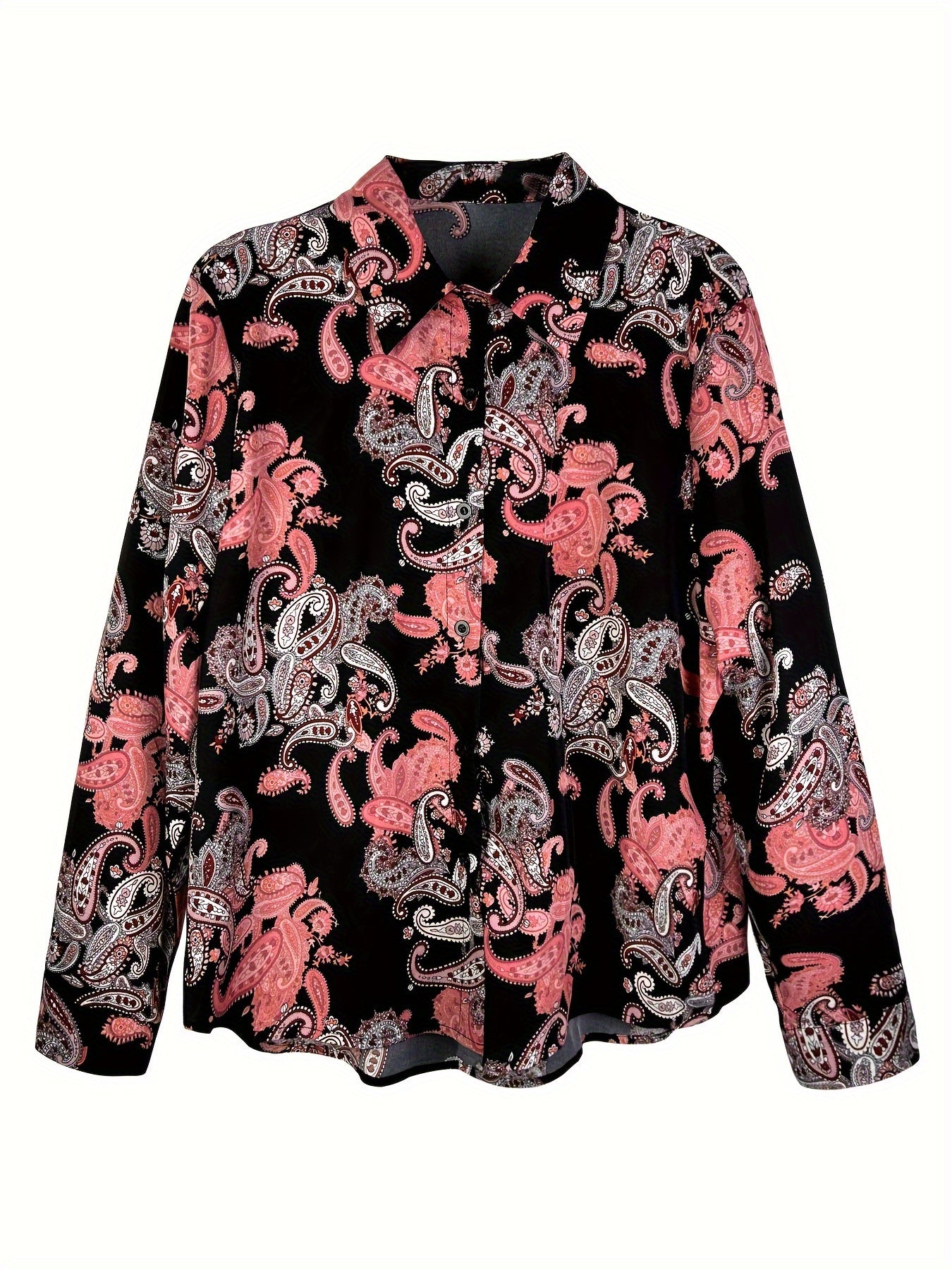 Women's Plus Paisley Floral Print Long Sleeve Boho Blouse