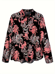 Women's Plus Paisley Floral Print Long Sleeve Boho Blouse