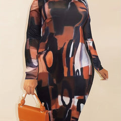 High Neck Long Sleeve Bodycon Dress