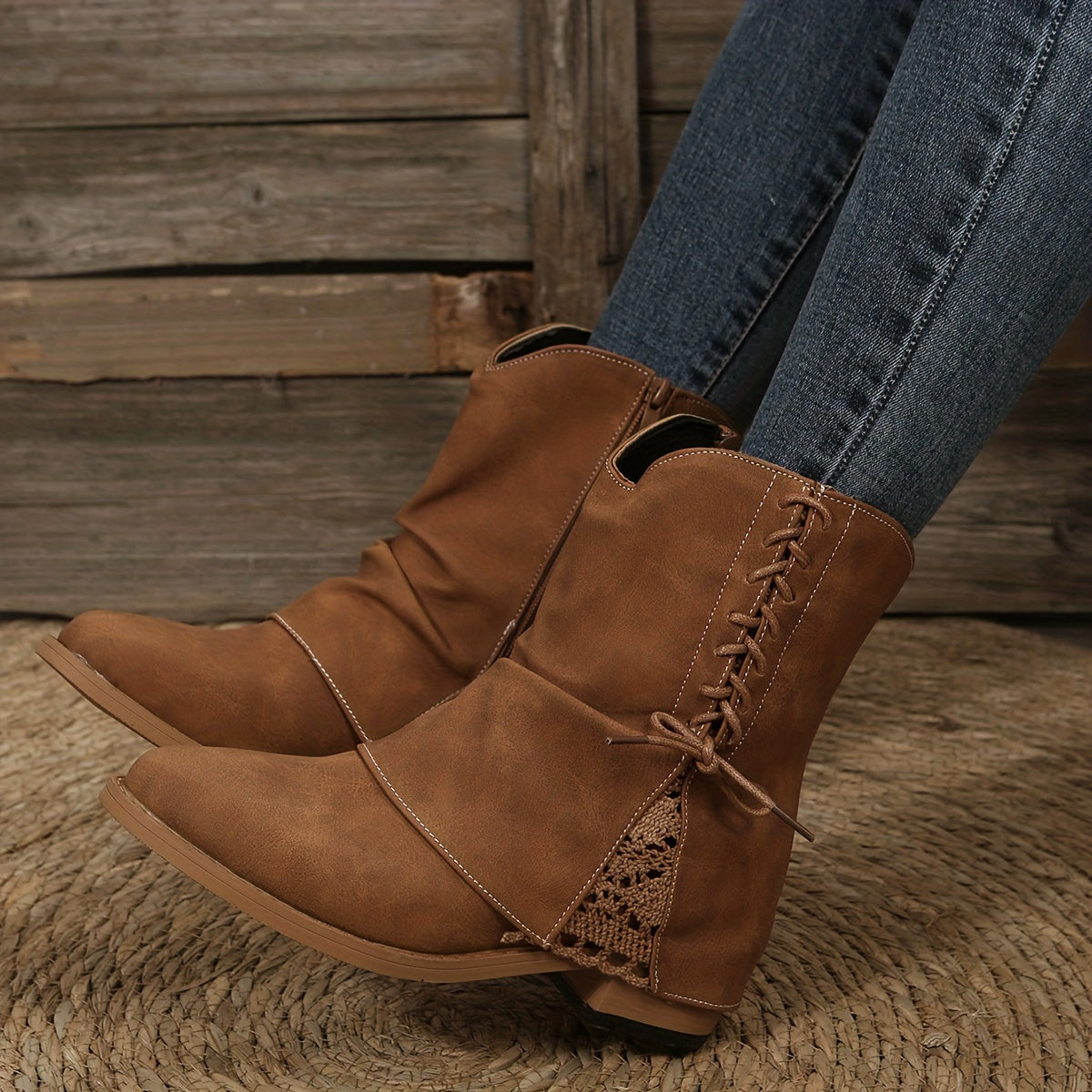 Chunky Heel Lace-Up Ankle Boots Retro Short Boots
