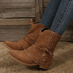 Chunky Heel Lace-Up Ankle Boots Retro Short Boots