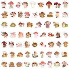 61PCS Mushroom Friends Vinyl Waterproof Stickers Scrapbook Journaling Laptop Ska