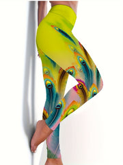 Animal Feather Print High Waist Yoga Legging Women's Activewear
