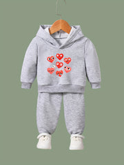 Girls Heart Pattern Hooded Sweatshirt Sweatpants Set