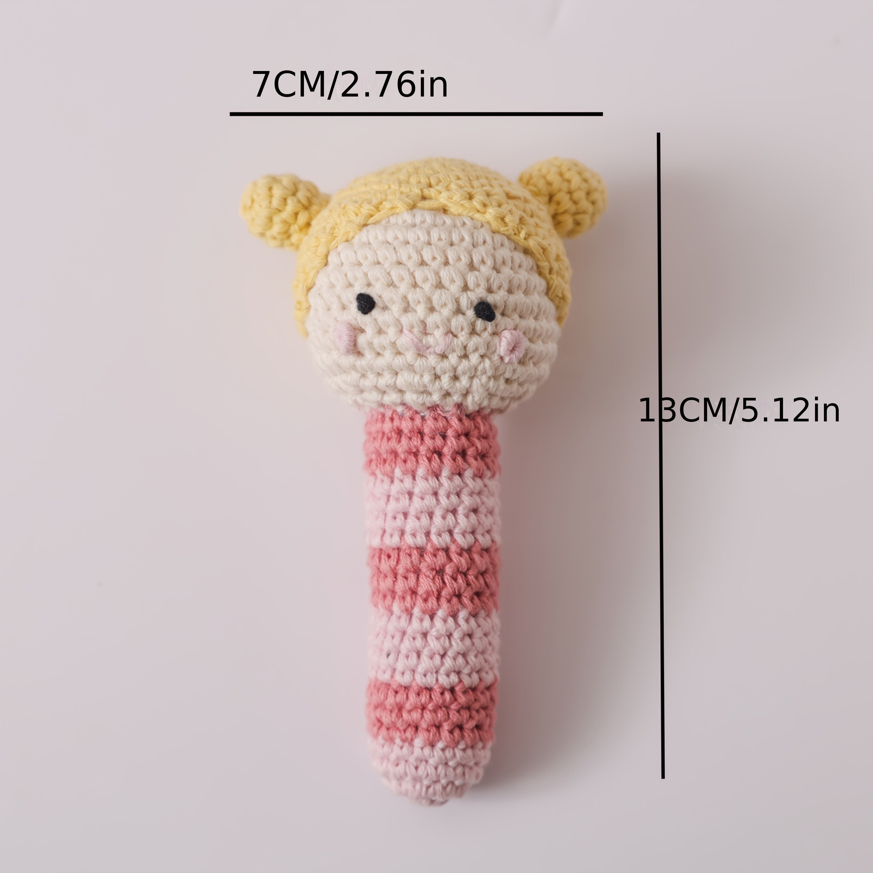 Crochet Rattle Toy Soft Nylon Blend Animal Yellow Pink Stripes