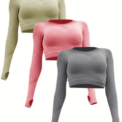 Moisture Wicking Yoga Cropped Top Long Sleeve Thumb Holes