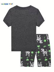 Boys Dino Skull Pajama Set Short Sleeves Crew Neck Homewear