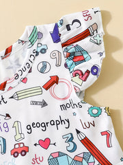 Girl's School Themed Cartoon Dress Stretch Flying Sleeve