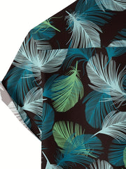 Men's Tropical Leaf Print Camp Collar Hawaiian Shirt