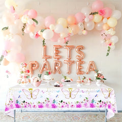 Pink Butterfly Tablecloth Summer Fairy Garden Spring Flowers Table Cover