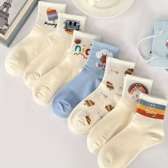 7 Pairs Smile Print Socks Comfy & Breathable Women's Stockings