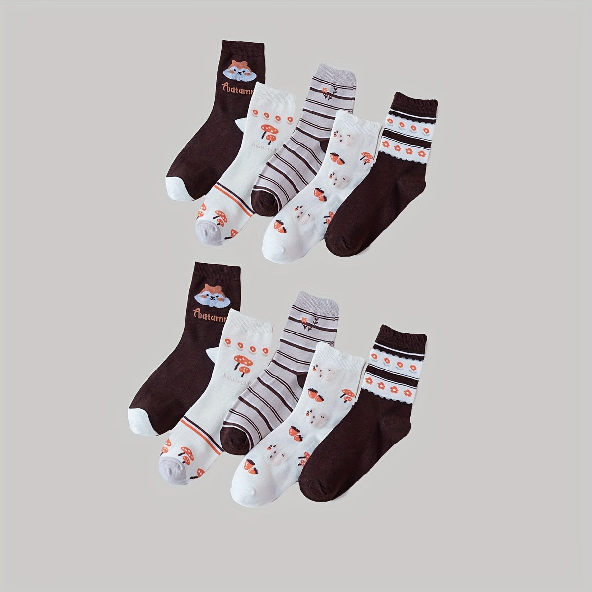 10 Pairs Cartoon Print Socks, Comfy Mid Tube Women's Stockings