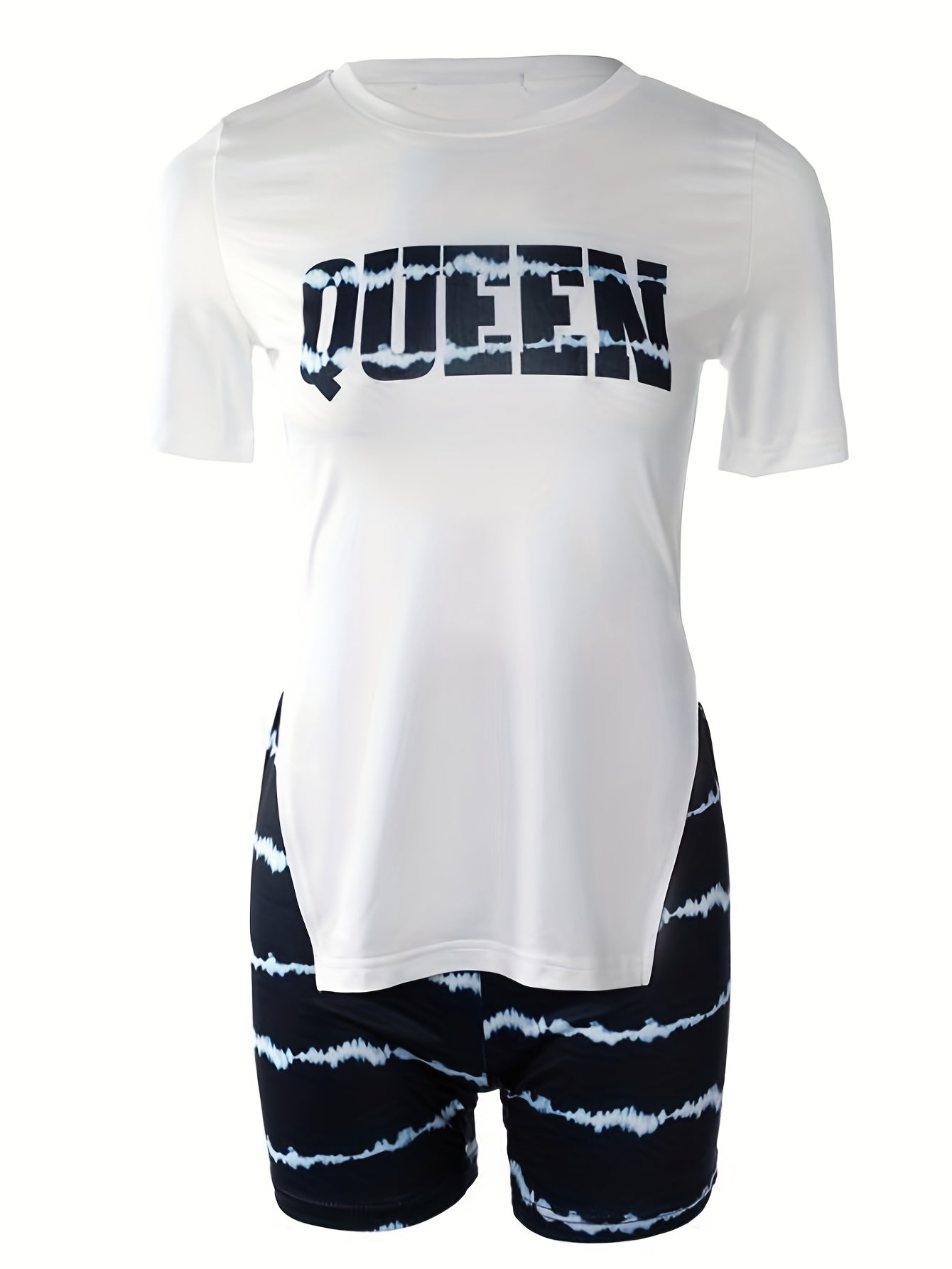 Tie Dye Striped Two piece Set Short Sleeve Split T shirt & High Waist Shorts