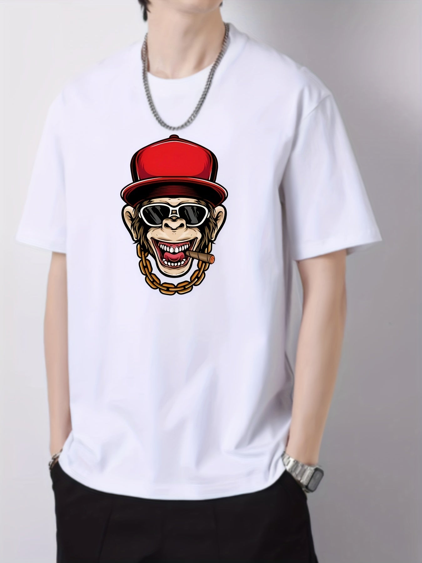 Men's Monkey Print Graphic Active T-shirt Crew Neck Casual Tee
