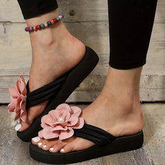 Women's Flower Flip Flops Casual Summer Beach Slide Shoes