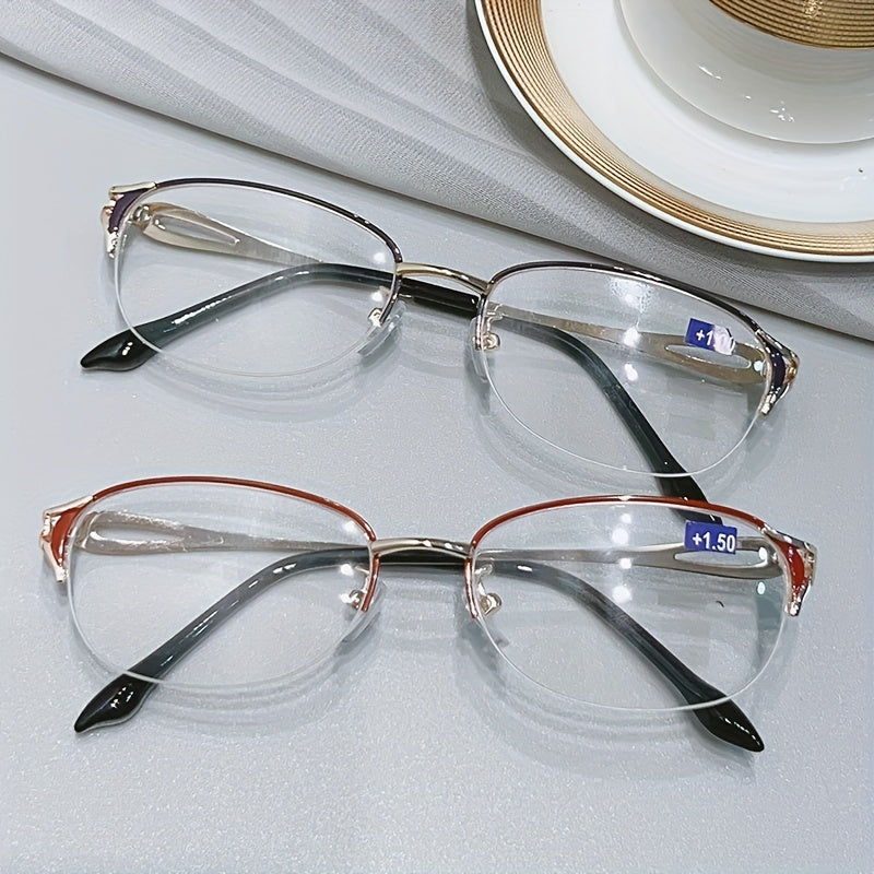Light Blocking Reading Glasses Oval Semi Rimless Presbyopic Glasses