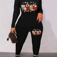 Christmas Matching 2pc Set Long Sleeve T-shirt & Leggings Women's Clothing