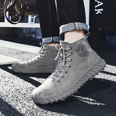 Men's Lace up Boots Cushioned Sneakers Casual Walking Shoes