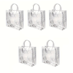 5pcs Transparent Plastic Gift Bags With Handle Reusable PVC Plastic Handbags