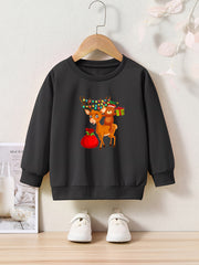 Christmas Reindeer And Bear Print Girls Sweatshirt