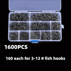 1000-2000pcs High Carbon Fishing Hooks Set Barbed Carp Fishhook Sizes 3-12