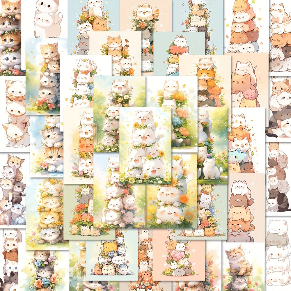 48pcs Stacking Cat Vinyl Graffiti Stickers for DIY Decoration