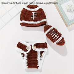 Newborn Football Crochet Outfit Set 3 Piece Photography Keepsake Ensemble