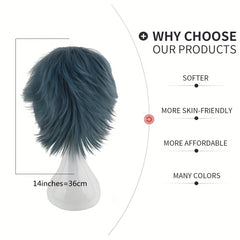 Men's 14 Inch Cyan Gray Anime Dress Up Wig