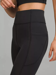 High Waist Yoga Pants With Pocket Solid Running Workout Athletic Leggings