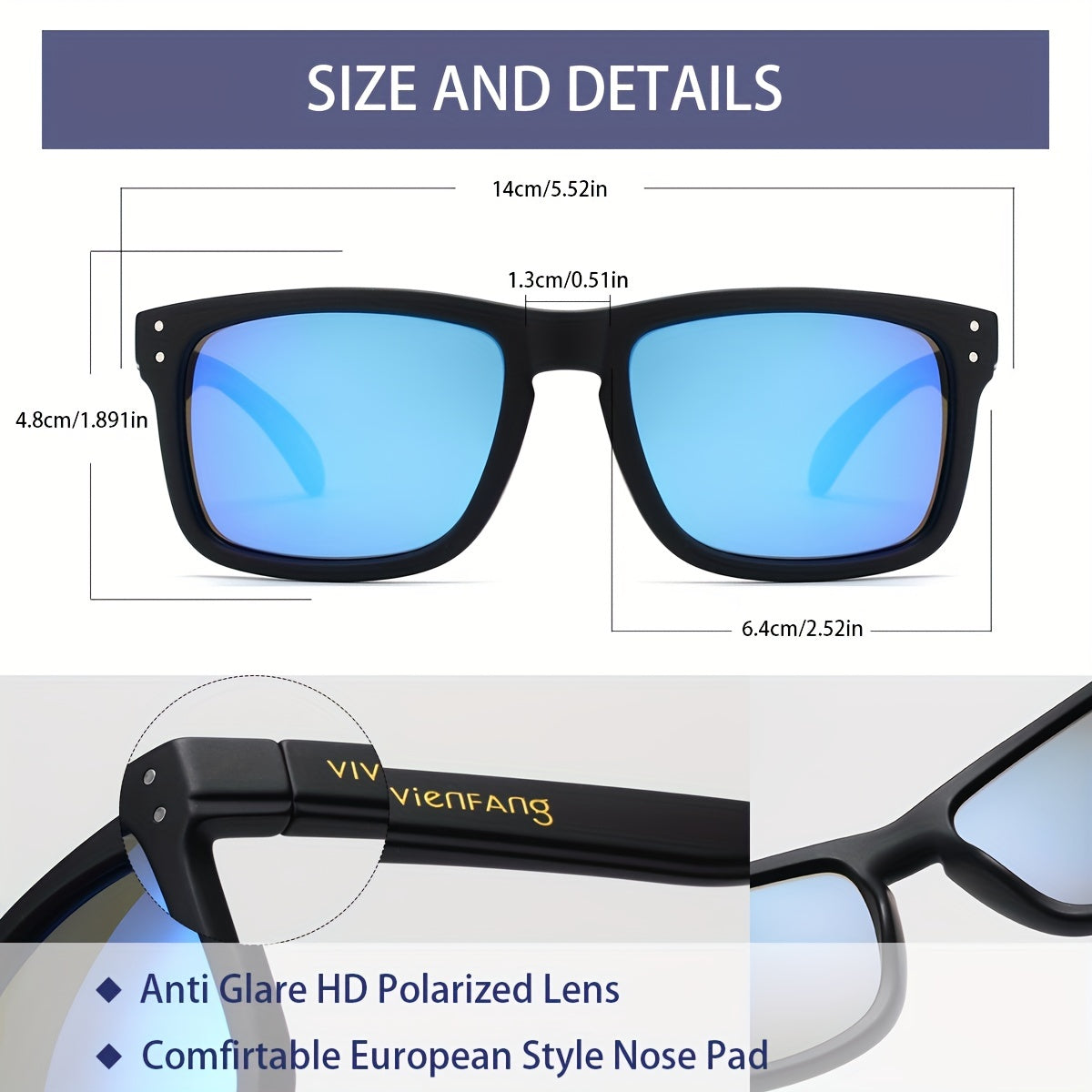 OUWEN Classic Square Polarized Sunglasses For Men Rectangular Mirrored Sun Glass