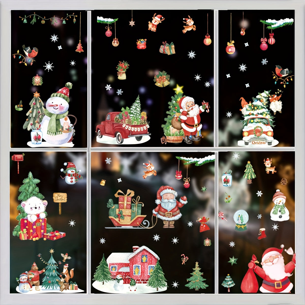 Watercolor Santa Claus Elk Christmas Window Stickers