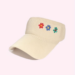 Flower Embroidery Visor Hat Mesh Knitted Sun Hat Baseball Cap For Women