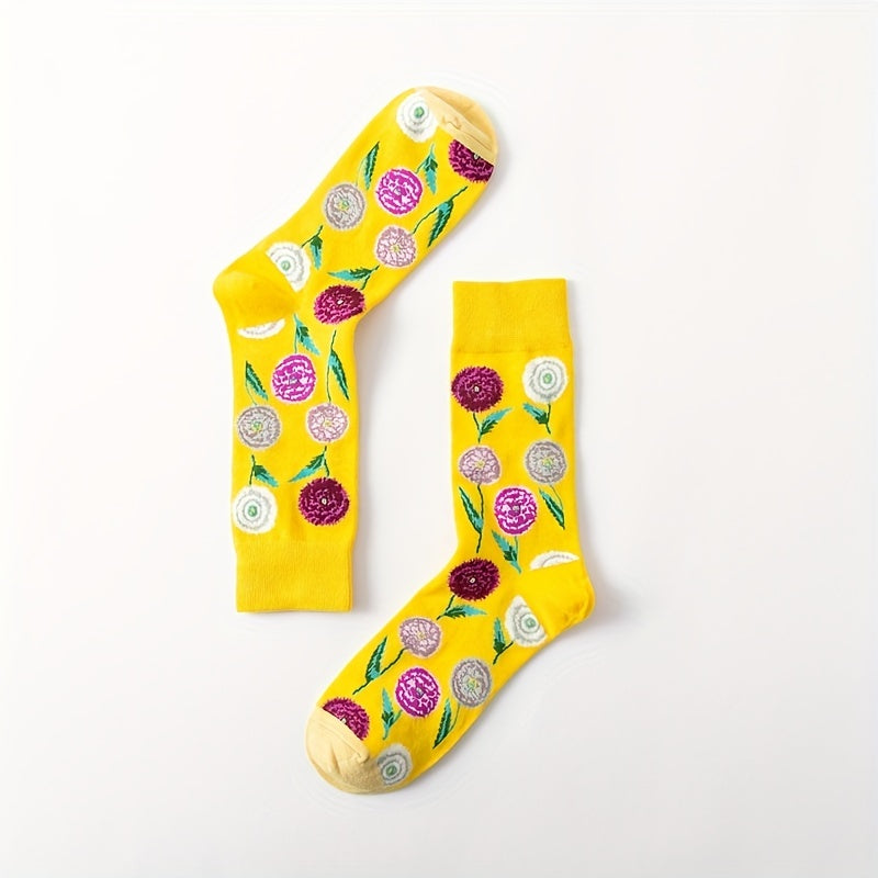 5 Pairs Floral Print Socks Women's Mid Tube Stockings