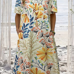 Retro Dress Women's Plus Floral Print Short Sleeve Dress