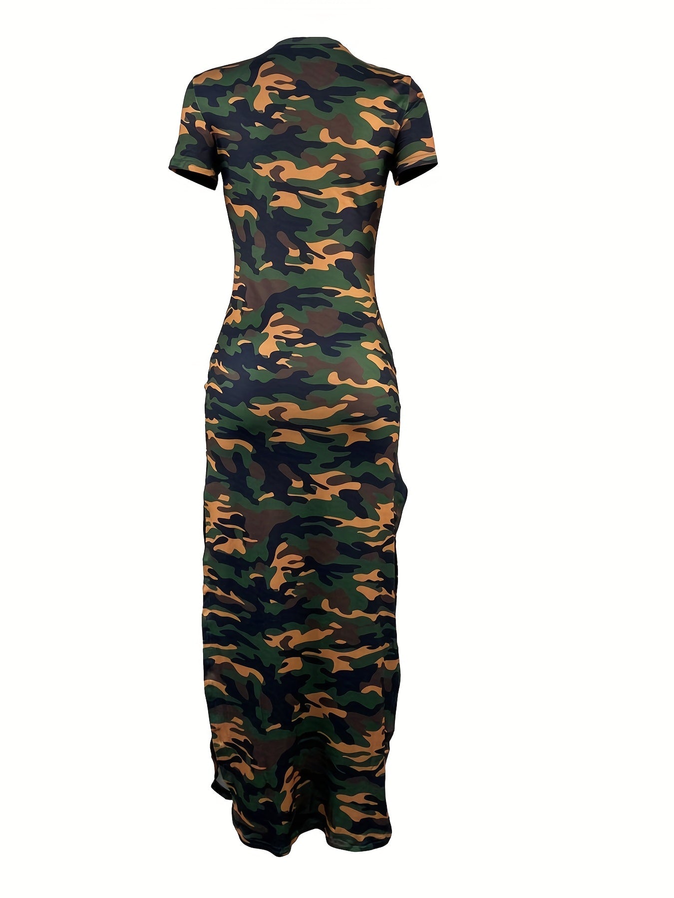 Camo Print Side Split Dress Short Sleeve Casual Dress Spring Summer