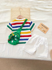 Boys Dinosaur Striped Outfit T-shirt & Shorts Set