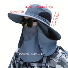 Men Large Brim Sunshade Hat With Face Scarf for Outdoor Activities